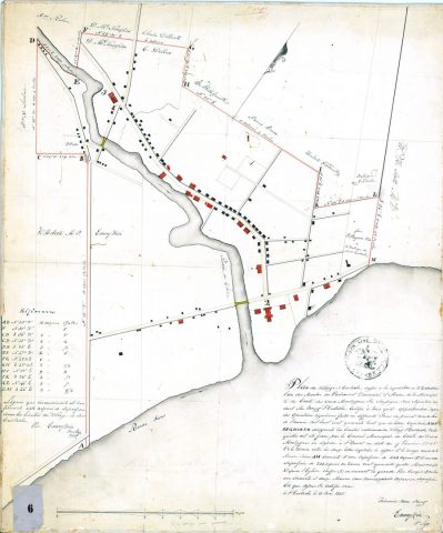 Plan du village Saint-Eustache, dressé à la réquisition de W.H. Scottler l’un des membre du Parlement Provincial et maire de la municipalité du comté des Deux-Montagnes.