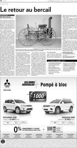 « Le retour au bercail » La Presse, 15 septembre 2008, O. L’auto, p. 18