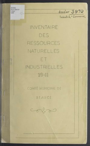 Inventaire des ressources naturelles et industrielles, 1941, comté municipal de Beauce, p. 138-145