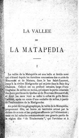 La Vallée de la Matapédia : ouvrage historique et descriptif