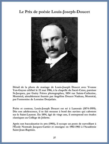 Histoire du Concours littéraire de Lanaudière (1977-2015) [Biographie de Louis-Joseph Doucet], Joliette, Édition privée, p. 37-38.