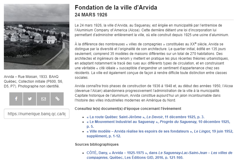 Fondation de la ville d’Arvida [Événement de la Ligne du temps du Québec]